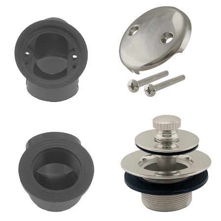 Westbrass ABS 1-1/2" Plumber's Pack Pull & Drain Bathtub Drain with Two-Hole Overflow, Stainless Steel D574-20